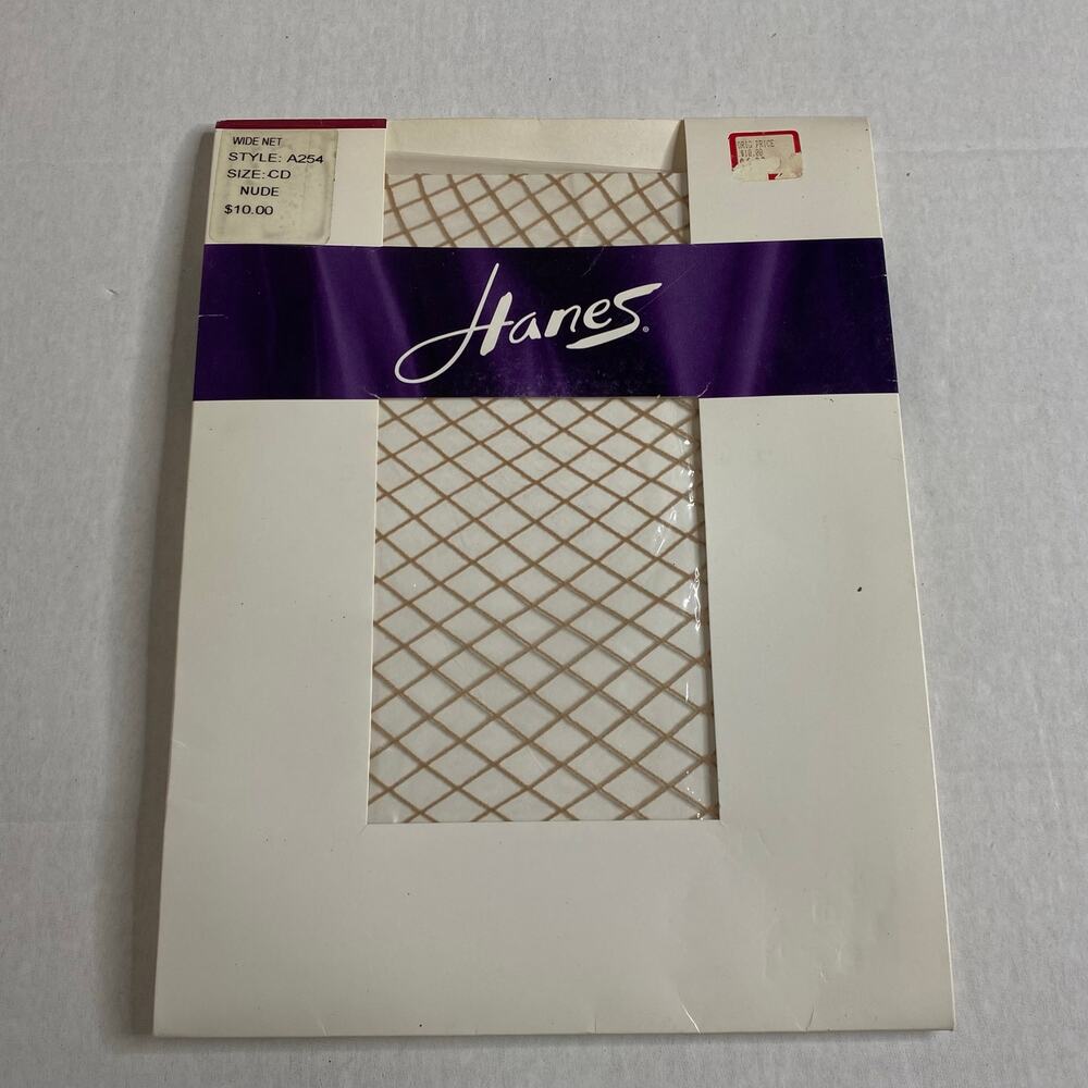 Hanes Wide Net Tights Nude Fishnet Stockings 2004 Size CD Goth Boho Y2K Vintage - Picture 2 of 10